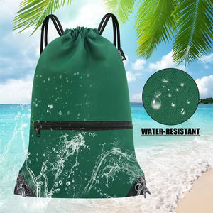 Orange <b>Drawstring</b> <b>Backpack</b> Polyester Portable Sport Bag with Zipper Pocket Plain Design Wholesale Pack OEM Supplier - Product Image 6