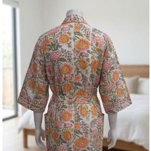 Bata Kimono de Algodón con Estampado Floral para Mujer, Cuello en V, Manga Tres Cuartos, Estilo Casual para Primavera, Tejido Suave, Lavado a Mano - Product Image 6
