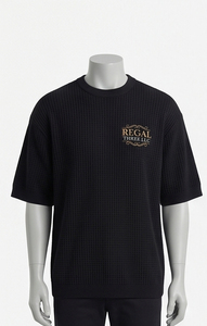 T-shirt gaufré pour homme, manches courtes, coupe oversize, en maille épaisse, idéal pour l'été - Product Image 6