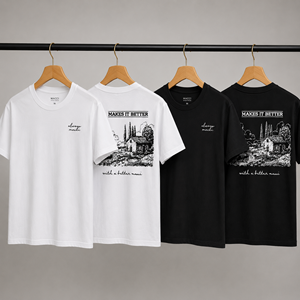 Camiseta de Verano para Hombre con Estampado, Manga Corta, Cuello Redondo, Corte Regular, Algodón, Casual, Blanca y Negra, Diseño Fotográfico, Logotipo en la Espalda - Product Image 1