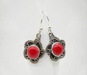 Boucles d'oreilles artisanales en corail naturel, bijoux en argent sterling 925, vente en gros, mode féminine, ethniques, bohèmes - Product Image 1