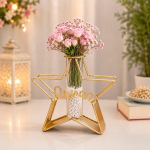 <b>Flower</b> Vase with Glass Tube Metal <b>Wire</b> Star Shaped for Home Decor Glass Vase Attractive <b>Flower</b> Vase Table Top Decor for Sell - Product Image 1