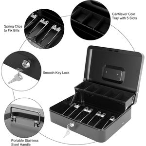 Caja de Dinero Metálica con Cerradura y Bandeja para 100 Monedas, Caja Fuerte Grande para Efectivo, Caja Registradora POS - Product Image 2