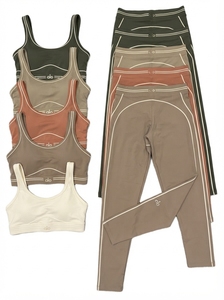 Women's Sporty 2-Piece <b>Set</b> Knitted Spandex Nylon Solid Color Breathable Full Length Skinny Fit Tops And Leggings All Seasons - Product Image 2
