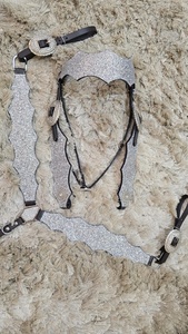 Silver Glitter & Rhinestone Genuine Leather Horse Tack Set Lightweight Seasonal Western Tack Includes Headstall Breast Plate - Product Image 3