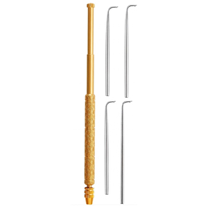 Kit de porte-aiguilles ventilés en laiton texturé, 4 tailles, aiguilles micro-crochets en acier, outils professionnels pour la fabrication de perruques frontales en dentelle - Product Image 1