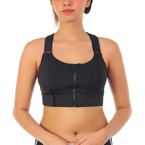 Soutien-gorge de sport noir avec fermeture éclair sur le devant et bretelles réglables pour femmes - Product Image 1
