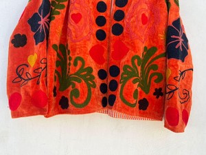 Veste en velours brodée à la main, style Suzani, orange, matelassée, style bohème, veste en velours brodée - Product Image 2
