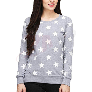 Sudadera de punto gris con estampado de estrellas para mujer, cuello redondo, manga larga, estilo casual para otoño, sudadera estampada de ajuste relajado, ropa informal - Product Image 4