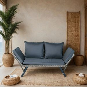 1 PCS Patio Wicker Side Foldable <b>Bench</b> Grey Wicker with Dark Grey <b>Cushion</b> for Backyard Conversation - Product Image 4
