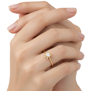 <b>Fine</b> <b>Ring</b> 10K 14K Solid Gold Round Lab Diamond <b>Ring</b> Starburst <b>Ring</b> Minimalist Sunburst Engagement <b>Ring</b> Dainty Celestial Jewelry - Product Image 6