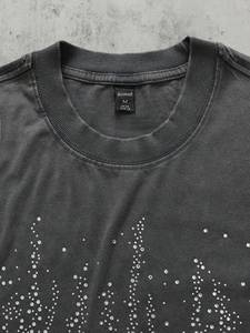 เสื้อยืดโอเวอร์ไซส์สไตล์วินเทจ ล้างสี แต่งคริสตัล ดีไซน์ขาดๆ แนวสตรีทแวร์ ฮิปฮอป ทรงหลวม ผ้าคอตตอนหนา เสื้อผู้ชาย - Product Image 4