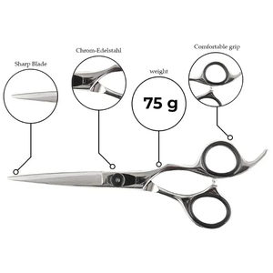 Ciseaux professionnels en acier inoxydable pour coiffeurs - Grade A+ Ciseaux de barbier pour droitiers à pointe arrondie 32 dents Moyen - Product Image 1
