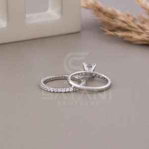 Conjunto de Anillo de Compromiso y Anillo de Boda de Oro de 14K con Moissanita Corte Princesa, Chapado en Rodio, Diseño de Lujo para Mujer, Regalo - Product Image 6