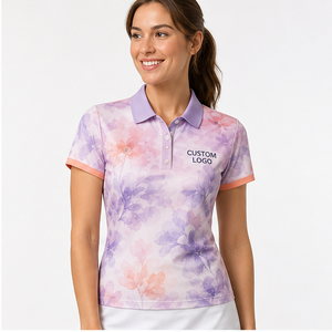 Polo à manches courtes pour femme, logo personnalisé, couleur pastel violet corail marbré, séchage rapide, sublimation, vêtements de sport pour le golf - Product Image 2