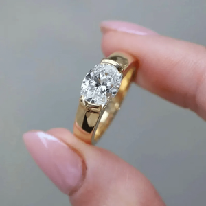 Bague de fiançailles et de mariage SATVIK RATNA Luxury 2 CT OVAL, diamant de laboratoire, demi-sertissage, style cigare, or 10k/14k/18k - Product Image 1
