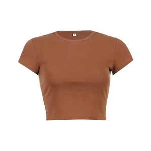 T-shirt court pour femme, couleurs personnalisées, manches courtes, col rond, coupe classique, couleur unie, tricoté, décontracté, été, écologique - Product Image 1