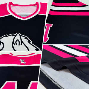 Maillot de hockey sur glace unisexe noir en polyester respirant à séchage rapide, anti-bactérien, avec impression par sublimation personnalisée et lettres sur le devant - Product Image 3