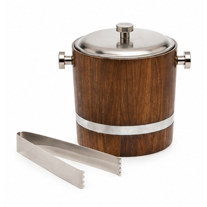 Seau à glace artisanal en bois de manguier avec récipient isotherme en acier inoxydable à double paroi pour bar à domicile et restaurant - Product Image 2