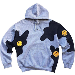 <b>Red</b> Oversized Hoodie With Geometric Applique Pattern <b>Men's</b> Knitted <b>Sweatshirt</b> Autumn Style - Product Image 4