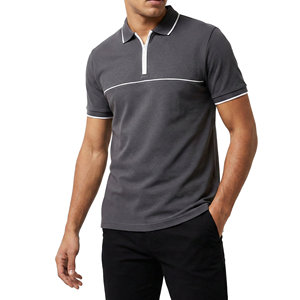 Polo pour hommes OEM en gros, style sport décontracté, avec fermeture éclair, en tissu piqué, bordures contrastées, design personnalisé, coupe athlétique - Product Image 5