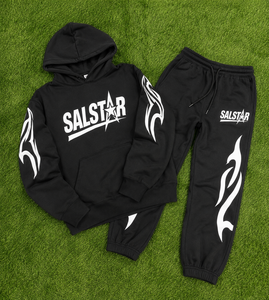 Conjunto de chándal negro personalizado para hombre, sudadera con capucha y pantalones deportivos, estampado de llamas negras, ropa deportiva informal, conjunto de 2 piezas - Product Image 6