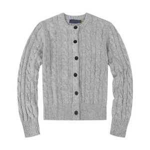 Women's Pink Cable Knit Cardigan Crew Neck Full Sleeve Casual Autumn Anti-Pilling 100% Acrylic Hand Knitted Single Breasted - Product Image 4