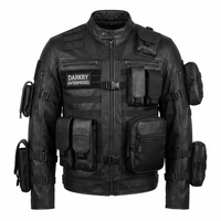 Veste en cuir véritable noire pour homme, personnalisable, style streetwear, multi-poches, épaisse, pour motard, vente en gros