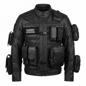 Wholesale Mens Black Genuine Leather <b>Jacket</b> Customized Streetwear Utility Multi Pocket Outerwear Heavyweight Moto <b>Biker</b> Supplier - Product Image 1