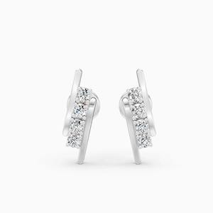 Boucles d'oreilles clous en barre incurvée avec diamant de laboratoire de 0,16 ct en or jaune, blanc et rose 9 carats - Product Image 2