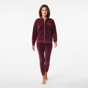 Conjunto de Sudadera Oversize con Cremallera y Pantalones Ajustados de Terciopelo para Mujer, Color Liso, Traje de Dos Piezas para Invierno, Venta al por Mayor - Product Image 3