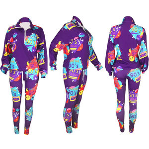 Women <b>90s</b> Nostalgic Sublimation <b>Tracksuit</b> Full Length Hoodie Pants Set Casual Sportswear Digital Print Spandex Polyester - Product Image 6