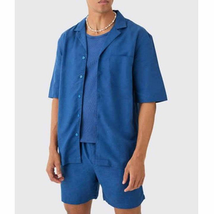 High Quality Summer Men's Shirt <b>Set</b> Men's Casual Shorts <b>Set</b> Breathable Cotton Shirt <b>Set</b> - Product Image 2