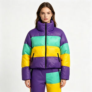 2027 Razer Impex <b>Cropped</b> Mardi Gras <b>Puffer</b> <b>Jacket</b> 100% Polyester Hooded Quick Dry - Product Image 1