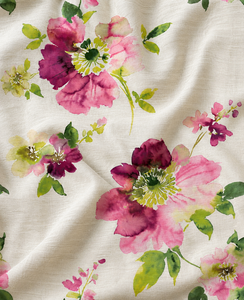 Tela de Rayón Premium Magenta Meadow, Rayón Slub Wild Bloom, Acuarela Botánica, Color Rosa Imperial, Fucsia - Product Image 1