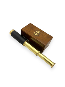 15 Inch Brass Leather Mounted Telescope with Polished Finish and Wooden Box Vintage <b>Nautical</b> <b>Decorative</b> Spyglass Creative Home - Product Image 3