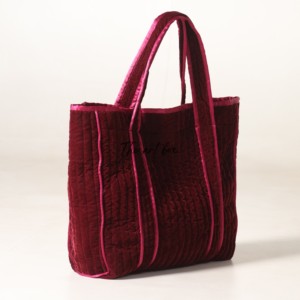 Wholesale Assorted Stylish Velvet Quilted Tote Bag Luxury Indian Soft Fabric <b>Handbag</b> - Product Image 2