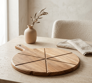 Tabla para Servir Pizza Redonda de la Mejor Calidad, Plato de Madera y Bambú con Asa para Servir Pizza - Product Image 3