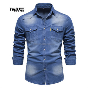 T-shirts en jean pour hommes vêtements en gros t-shirt uni en coton épais logo personnalisé t-shirt vintage graphique surdimensionné - Product Image 2