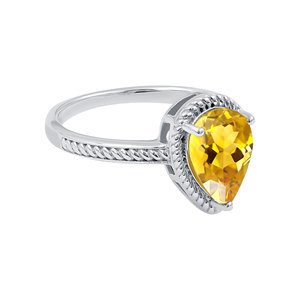 Gourik Women's Vintage Stype 925 Sterling <b>Silver</b> Wedding Gemstone 10x7mm Pear Shape Natural Citrine Prong Setting <b>Ring</b> - Product Image 3