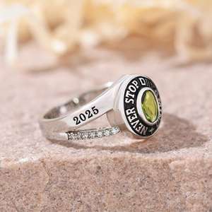 Bague d'École BOJ 071 Personnalisée sur Mesure pour Diplômé Universitaire, Bague de Fin d'Études Secondaires ou Universitaires pour Femme avec Pierre de Naissance en Argent 925 – Nouveauté Tendance - Product Image 2