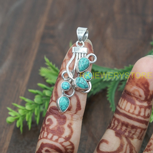Colgante de Plata de Ley 925 con Turquesa Natural, Joyería Boho Vintage Hecha a Mano, Regalo para Mujer, Diseño Artesanal Único - Product Image 5