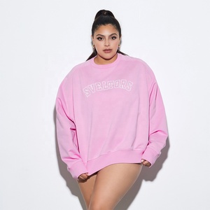 Sweat-shirt rose oversize à col rond et capuche, imprimé sur le devant, manches classiques, en polaire anti-plis, polyester/coton, unisexe - Product Image 1