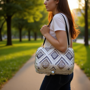 Sac fourre-tout promotionnel artisanal de luxe indien fait main, forme baguette, perles de verre multicolores, décontracté et durable - Product Image 3