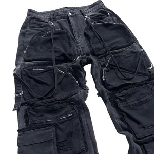 Pantalones Cargo de Mezclilla para Hombre, Talla Grande, Estilo Desgastado y Roto, Corte Holgado, Cintura Media, Bolsillos con Parches, 100% Algodón - Product Image 2