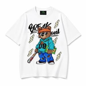 เสื้อยืดโอเวอร์ไซส์ลายการ์ตูนหมีสำหรับผู้ชาย สไตล์ลำลองฮิปฮอป สตรีทแวร์ ผ้าฝ้ายระบายอากาศดี พิมพ์ลายกราฟิก เสื้อผ้าแฟชั่นฤดูร้อน - Product Image 1