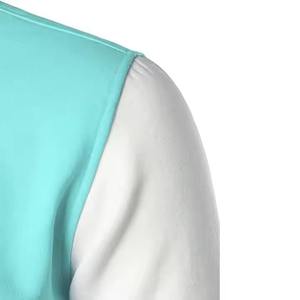 เสื้อแจ็คเก็ตบอมเบอร์สีฟ้ามิ้นท์ แขนสีขาว คอตั้ง ทรงเบสบอล ซิป แต่งขอบยางยืด สำหรับผู้ชายและผู้หญิง สไตล์ยูนิเซ็กซ์  ปักโลโก้แบบกำหนดเอง ลายเรขาคณิต - Product Image 2
