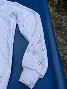 White Mixed Rhinestone Crystal Cotton Fleece Full Zip Hoodies for Men Premium Streetwear Luxury Apparel Customization - Product Image 5