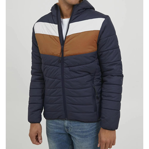 2026 <b>Men</b> Color Block Hooded Puffer <b>Jacket</b> Navy Blue Brown <b>White</b> Quilted Winter Insulated Full Zip Casual Outdoor Outerwear - Product Image 3