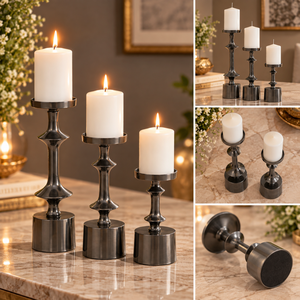 Ensemble de 3 porte-bougies en argent poli pour centre de table, décoration de la maison |   Supports de bougies en métal modernes pour la salle de séjour - Product Image 4